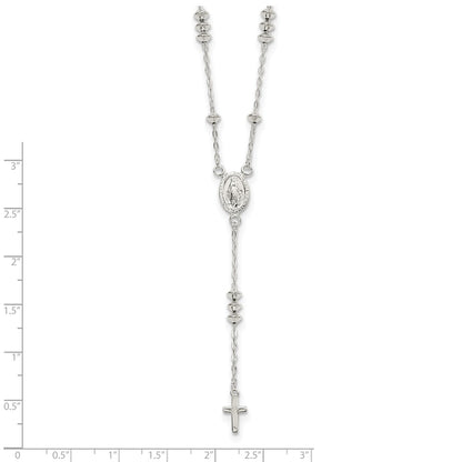 Sterling Silver Polished Mary and Cross Y-drop 1.75in ext. Necklace