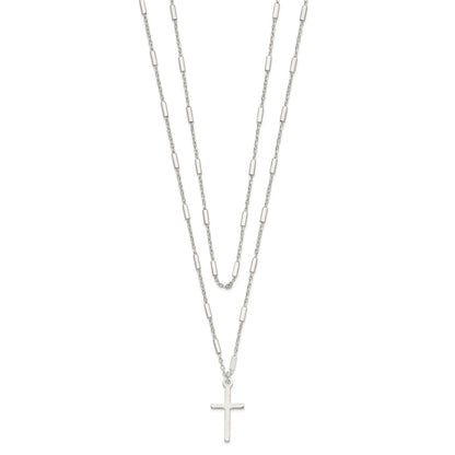 Sterling Silver Fancy Cross Double Strand Necklace