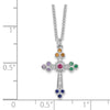 Sterling Silver Rhodium-plated Polished Multi-color CZ Cross Necklace