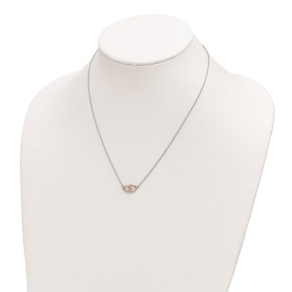 Sterling Silver Rhodium-plated Rose-tone Polished Hearts Necklace