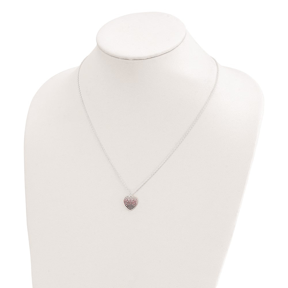 Sterling Silver 18+2in w/ext. Pink, Red & Clear CZ Heart Necklace