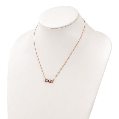 Sterling Silver Polished Rose-tone CZ MOM 18in Necklace