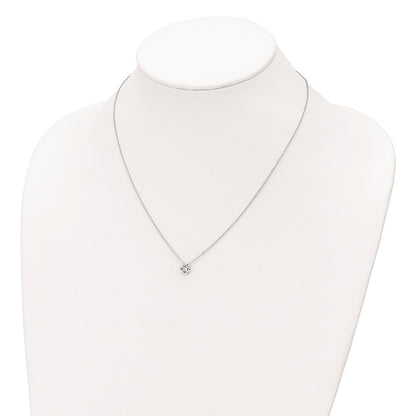 Sterling Silver Rhodium-plated Polished CZ Flower Necklace