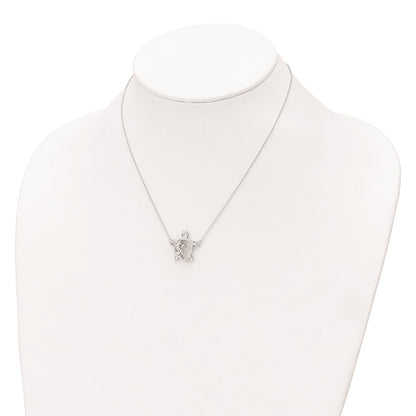 Sterling Silver Rhodium-plated Polished CZ Turtles 16 inch with a 2 inch extention Necklace