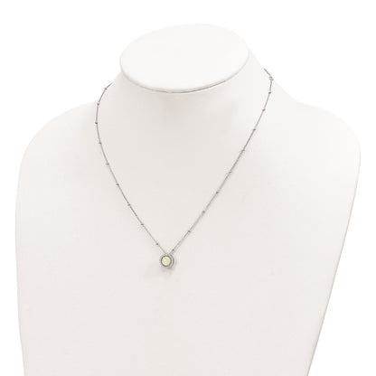 Sterling Silver RH-plated White Created Opal CZ Beaded w/2 in ext. Necklace