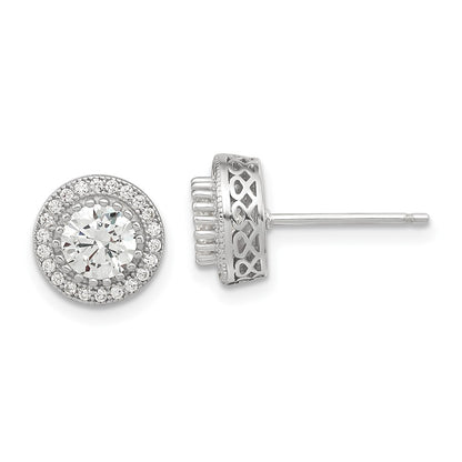 Sterling Silver Polished Rhodium-plated CZ 18in Necklace/Post Earrings Set