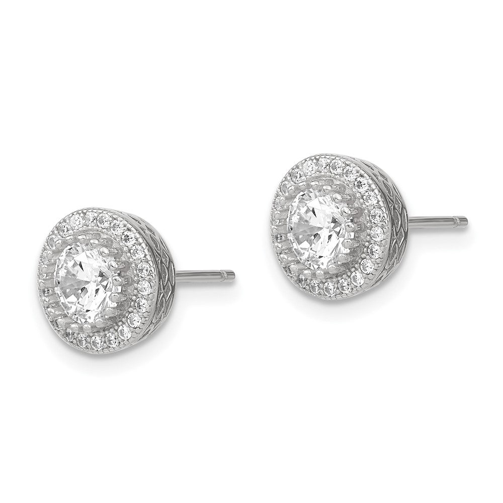 Sterling Silver Polished Rhodium-plated CZ 18in Necklace/Post Earrings Set