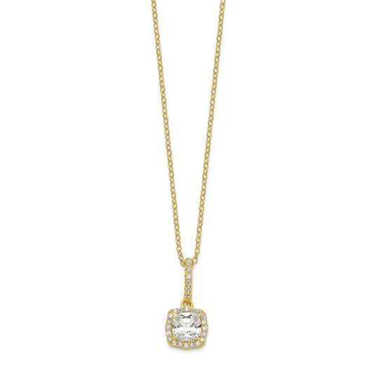 Sterling Silver Polished Gold-tone CZ 18in Necklace/Post Earrings Set