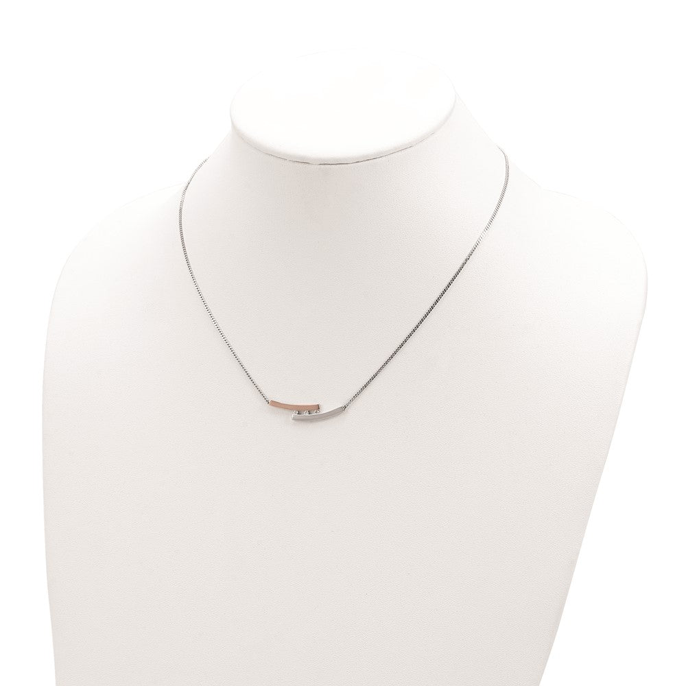 Sterling Silver RH-plate Rose Gold-plated Diamond Bar 16.5in w/1in ext Neck
