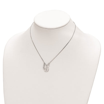 Sterling Silver Rhodium-plated Satin Cross/Hope/CZ w/1.5in Ext Necklace