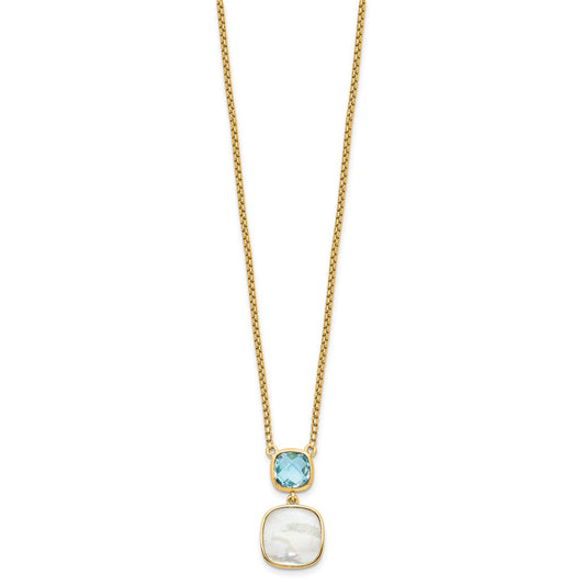 Sterling Silver Gold-plated 1.95BT Blue Topaz & MOP w/2 in ext. Necklace