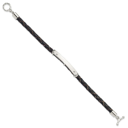 Sterling Silver Genuine Leather ID 8in Toggle Bracelet