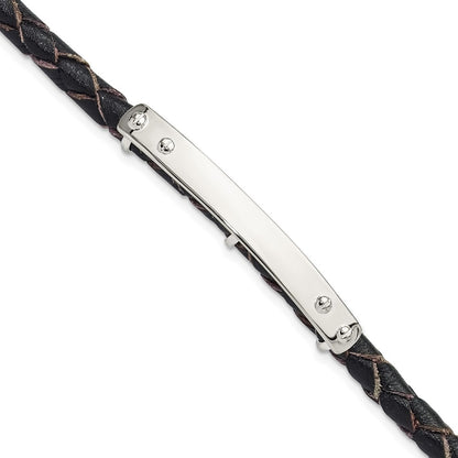 Sterling Silver Genuine Leather ID 8in Toggle Bracelet