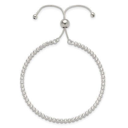 Sterling Silver Polished CZ Adjustable Bracelet