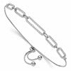 Sterling Silver Rhodium-plated Paperclip Link CZ Adjustable Bolo Bracelet