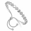 Sterling Silver Rhodium-plated Polished and Textured Hearts Adjustable Bolo Bracelet
