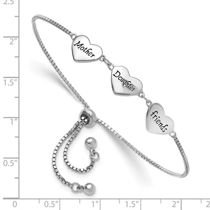 Sterling Silver RH-plated Enamel MOTHER/DAUGHTER/FRIENDS Bracelet