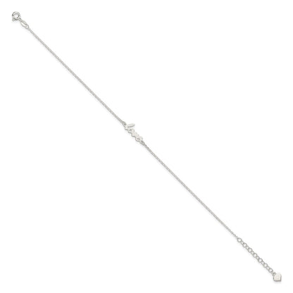 Sterling Silver LOVE Script 9 inch Plus 1 inch Extender - Total 10 inch Anklet