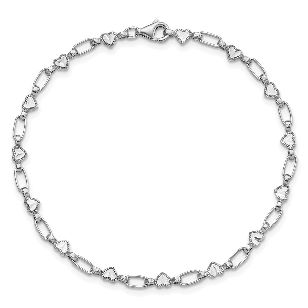 Sterling Silver Rhodium-plated Heart 7.5in Bracelet