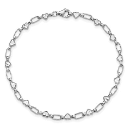 Sterling Silver Rhodium-plated Heart 7.5in Bracelet