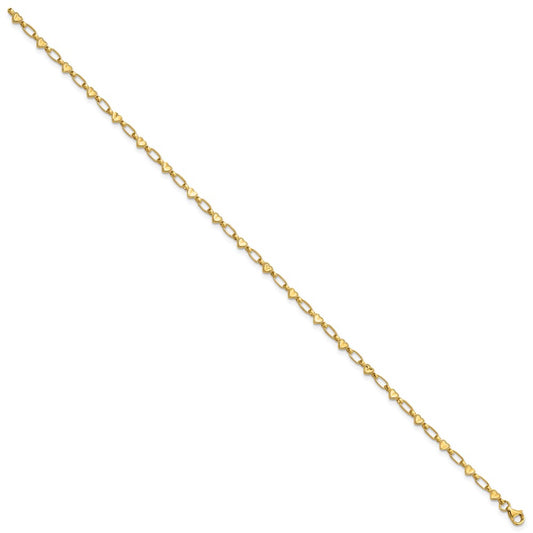 Sterling Silver Gold-tone Heart Link 10in Anklet