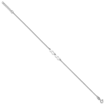 Sterling Silver Rhodium-plated Hearts 9 inch Plus 1 inch Extender - Total 10 inch Anklet
