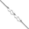 Sterling Silver Rhodium-plated Hearts 9 inch Plus 1 inch Extender - Total 10 inch Anklet