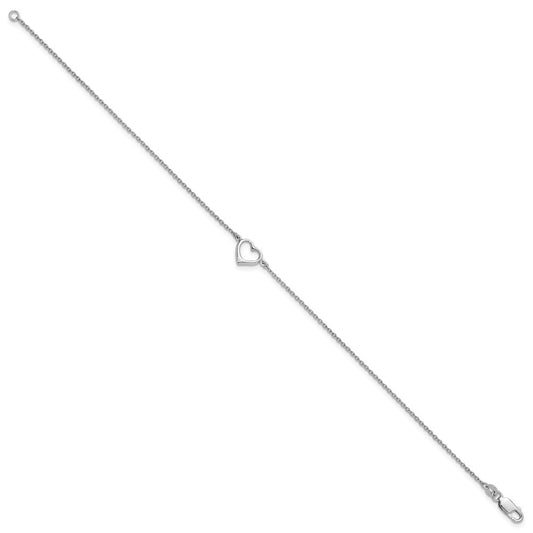 Sterling Silver Rhodium-plated Open Heart 10in Anklet