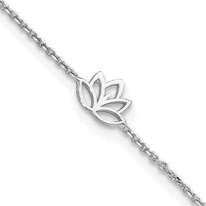 Sterling Silver Rhodium-plated Lotus Flower 9 inch Plus 1 inch Extender - Total 10 inch Anklet