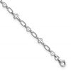 Sterling Silver Rhodium-plated 10 inch Heart and Cross Anklet