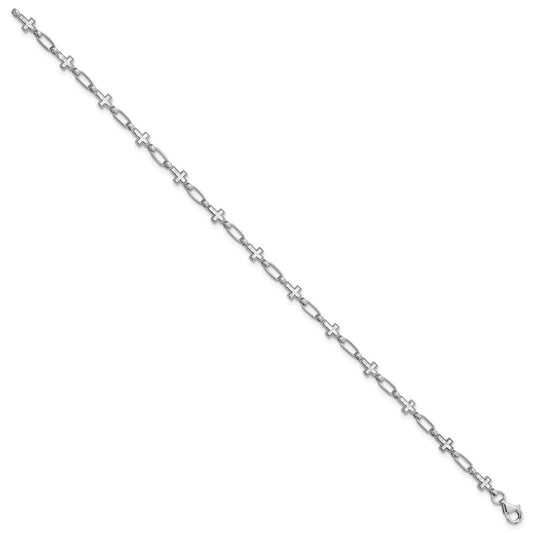 Sterling Silver Rhodium-plated Cross 7.5in Bracelet