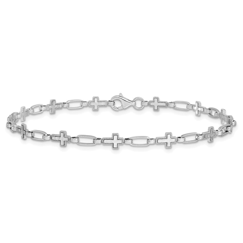 Sterling Silver Rhodium-plated Cross 7.5in Bracelet