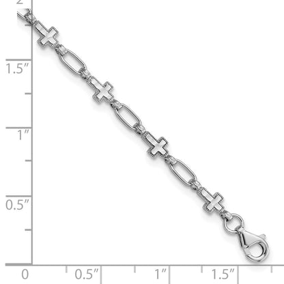 Sterling Silver Rhodium-plated Cross 7.5in Bracelet