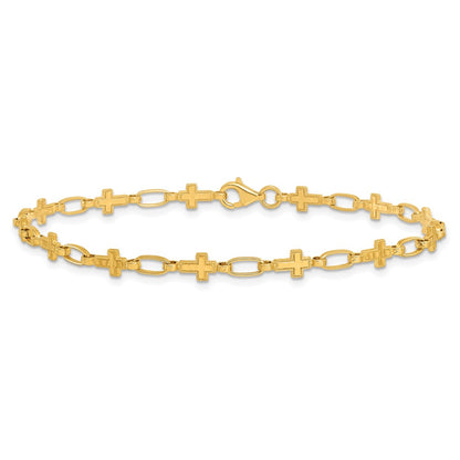 Sterling Silver Gold-tone Cross 7.5in Bracelet