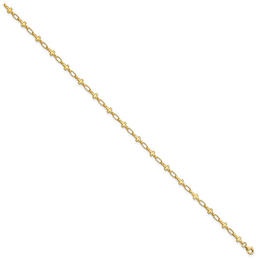 Sterling Silver Gold-tone Cross 9.75in Anklet