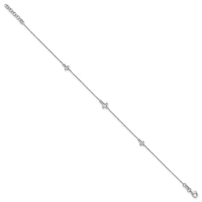 Sterling Silver Rhodium-plated Open Cross 9 inch Plus 1 inch Extender - Total 10 inch Anklet