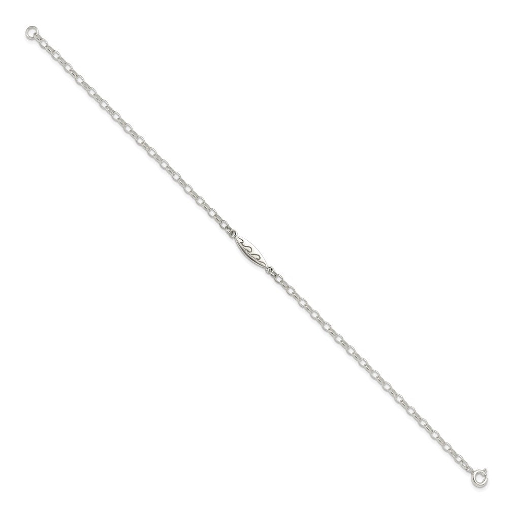 Sterling Silver Antiqued Polished Etched Waves Surfboard Link Anklet