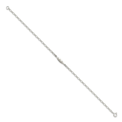 Sterling Silver Antiqued Polished Etched Waves Surfboard Link Anklet