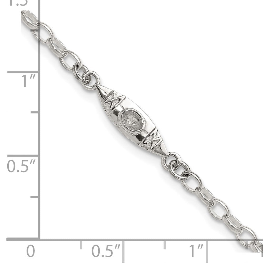 Sterling Silver Antiqued Polished Canoe / Kayak Link Bracelet