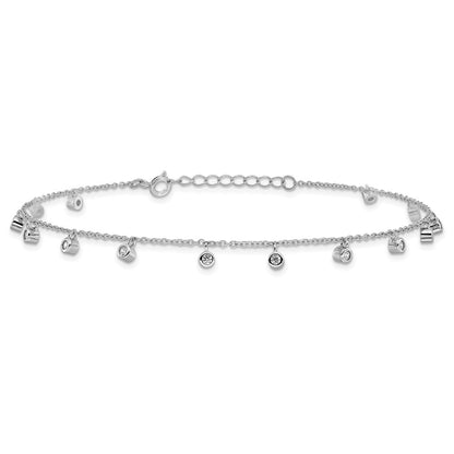 Sterling Silver Rhodium-plated Bezel CZ 9 inch Plus 1 inch Extender - Total 10 inch Anklet