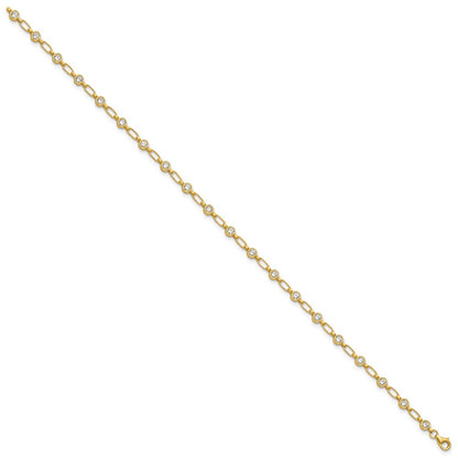 Sterling Silver Gold-tone Bezel CZ 10 inch Anklet