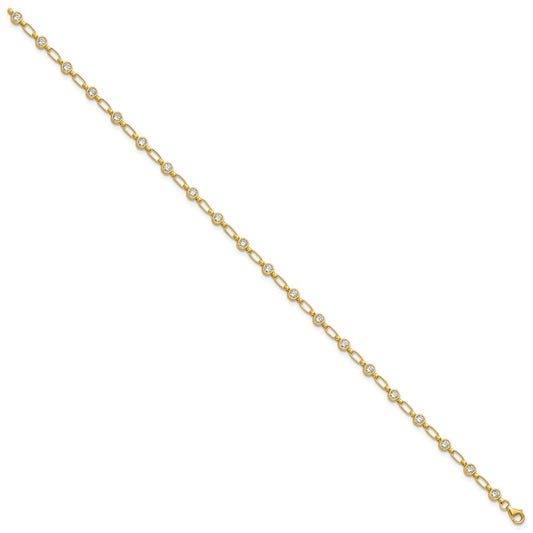 Sterling Silver Gold-tone Bezel CZ 10 inch Anklet
