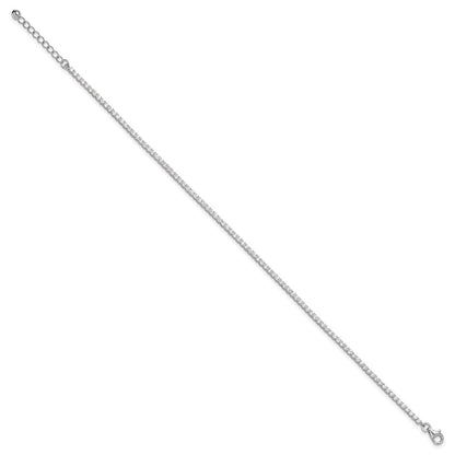 Sterling Silver Rhodium-plated 2mm CZ 9 inch Plus 1 inch Extender - Total 10 inch Anklet