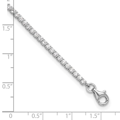 Sterling Silver Rhodium-plated 2mm CZ 9 inch Plus 1 inch Extender - Total 10 inch Anklet