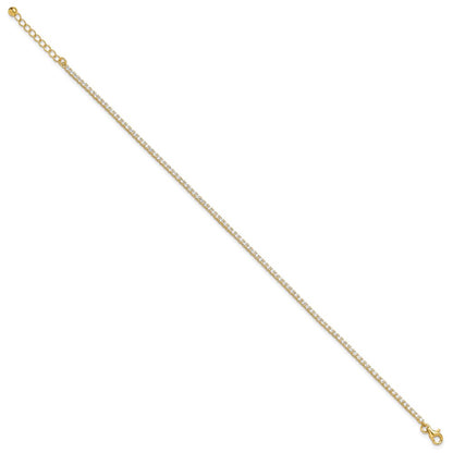 Sterling Silver Gold-tone 2mm CZ 9 inch Plus 1 inch Extender - Total 10 inch Anklet