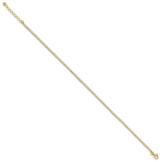 Sterling Silver Gold-tone 2mm CZ 9 inch Plus 1 inch Extender - Total 10 inch Anklet