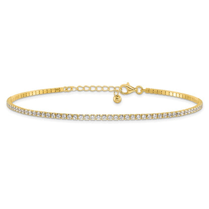 Sterling Silver Gold-tone 2mm CZ 9 inch Plus 1 inch Extender - Total 10 inch Anklet