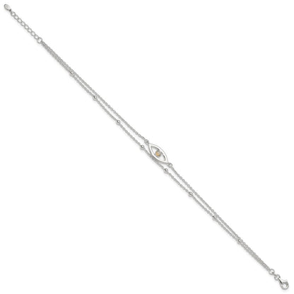 Sterling Silver Created Opal Eye 2-Strand 9 inch Plus 1 inch Extender - Total 10 inch Anklet