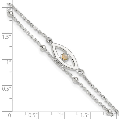 Sterling Silver Created Opal Eye 2-Strand 9 inch Plus 1 inch Extender - Total 10 inch Anklet