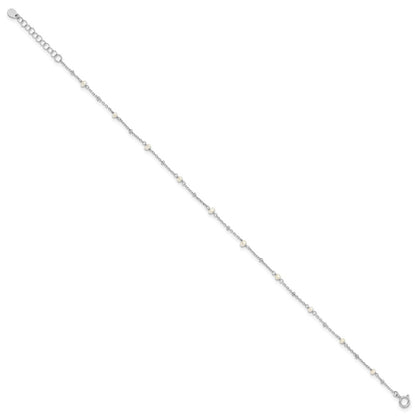 Sterling Silver Rhodium-plated 3mm Freshwater Cultured Pearl 9 inch Plus 1 inch Extender - Total 10 inch Anklet